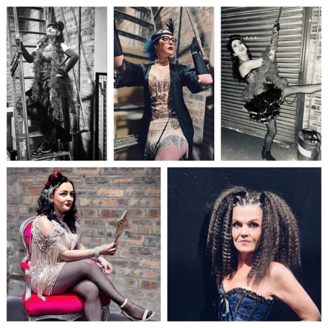 A selection of photos from the hairdressing burlesque photoshoot