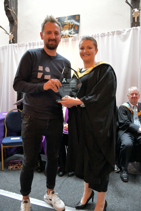 Karen Robertson receiving Higher Education Student of the Year award