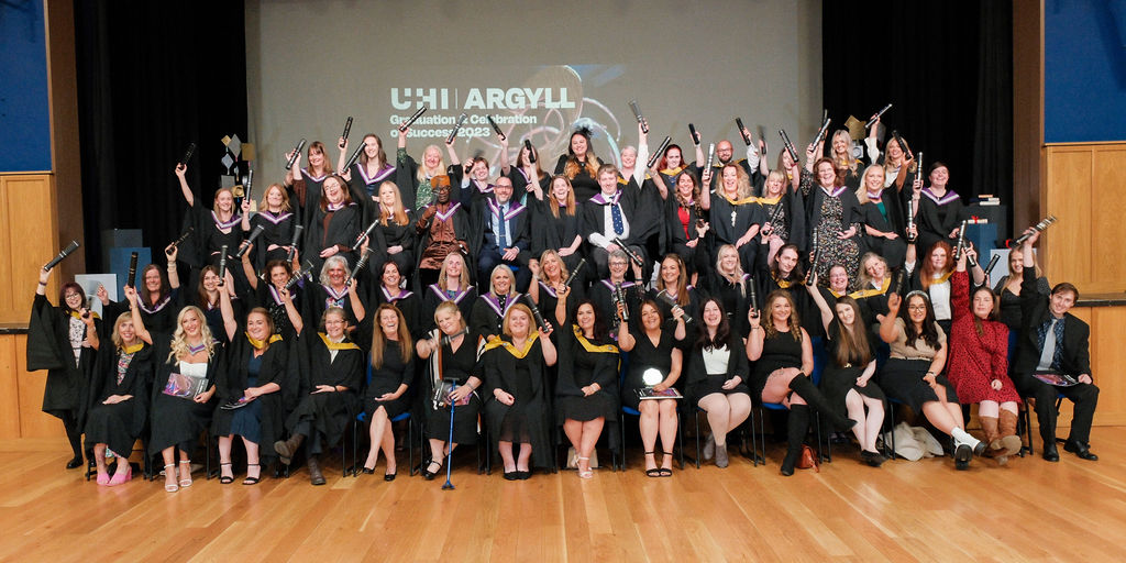 A group shot of the students present at UHI Argyll's graduation ceremony
