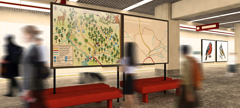 Mockup of a student made map on a billboard in a populated area Mockup of a student made map on a billboard in a populated area